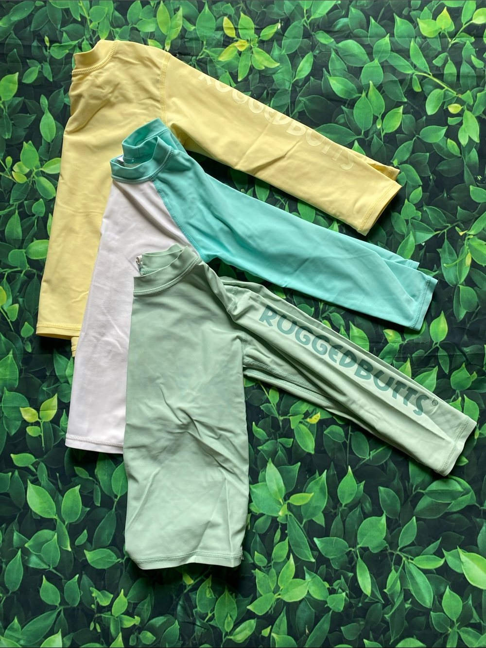 RuggedButts Kids Long Sleeve Rashguard - Pastel Green, Mint & Yellow